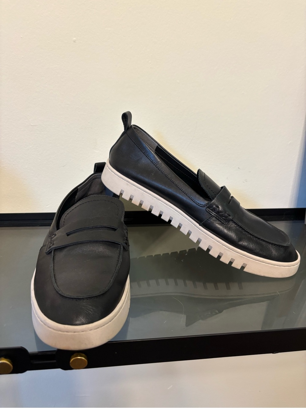 Vionic Black Leather Slip-On Loafers with White Lug Sole